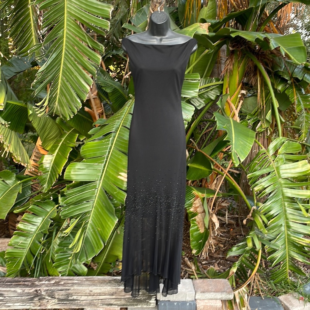 off shoulder assymetric beaded gown